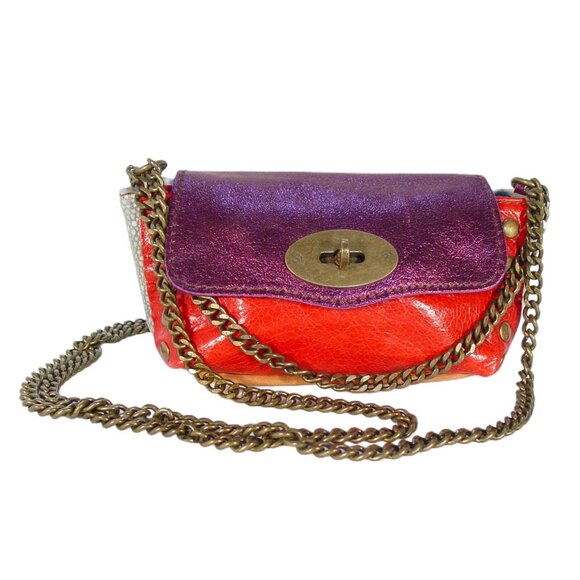 EBARRITO Colorblock Leather Chain Crossbody /Mini Bag Wristlet - Made in ITALY - Picture 1 of 11